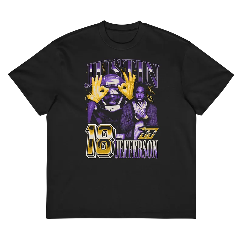 Justin Jefferson Vintage Boxy T-shirt by Athlete Market — Black