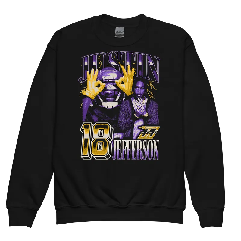 Justin Jefferson Vintage Youth Crewneck by Athlete Market — Black