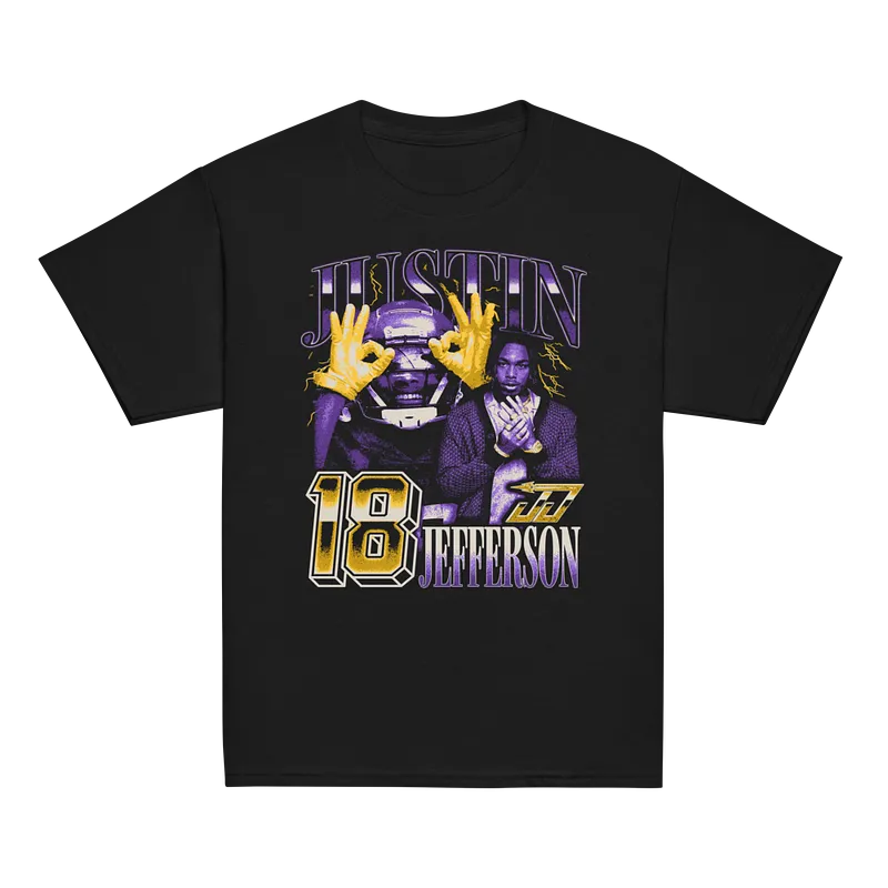 Justin Jefferson Vintage Youth T-shirt by Athlete Market — Black