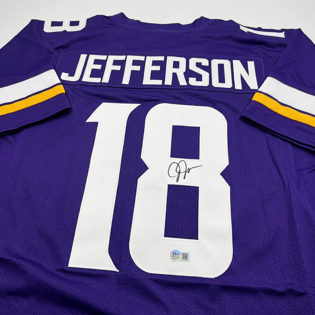 Autographed/Signed Justin Jefferson Minnesota Purple Football Jersey Beckett BAS COA