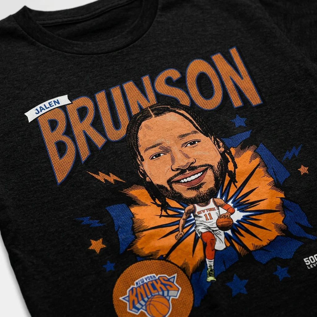 Jalen Brunson New York Knicks Caricature Retro WHT