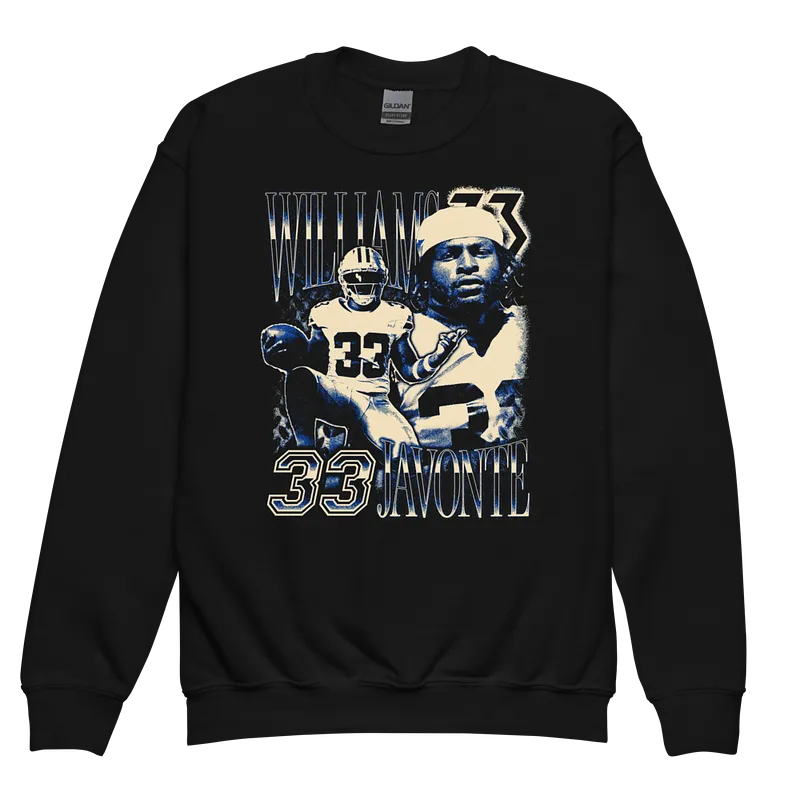 Javonte Williams Vintage Youth Crewneck by Athlete Market — Black