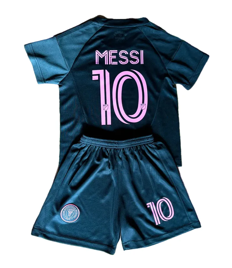 Lionel Messi Black Miami 2025 Kids Soccer Jersey Set Football