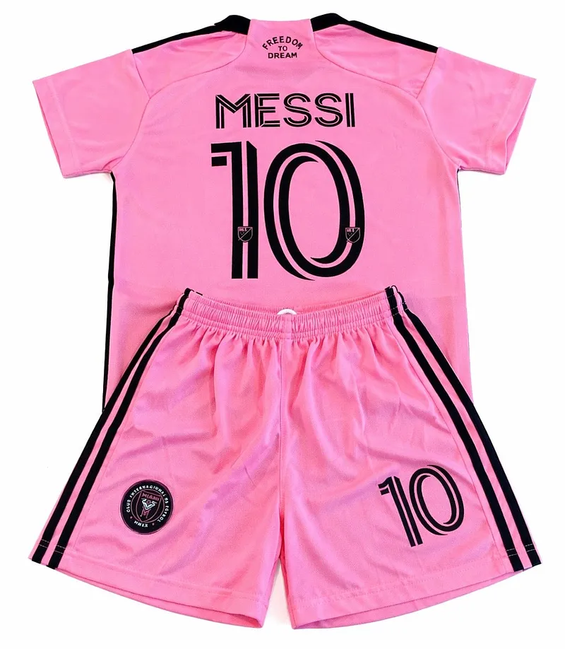 Lionel Messi Miami Home Kids Soccer Jersey Pink Set Football Youth Toddler
