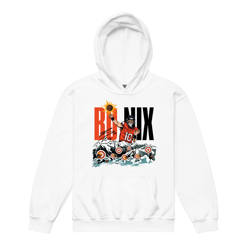 Bo Nix Illustration Youth Hoodie White — White
