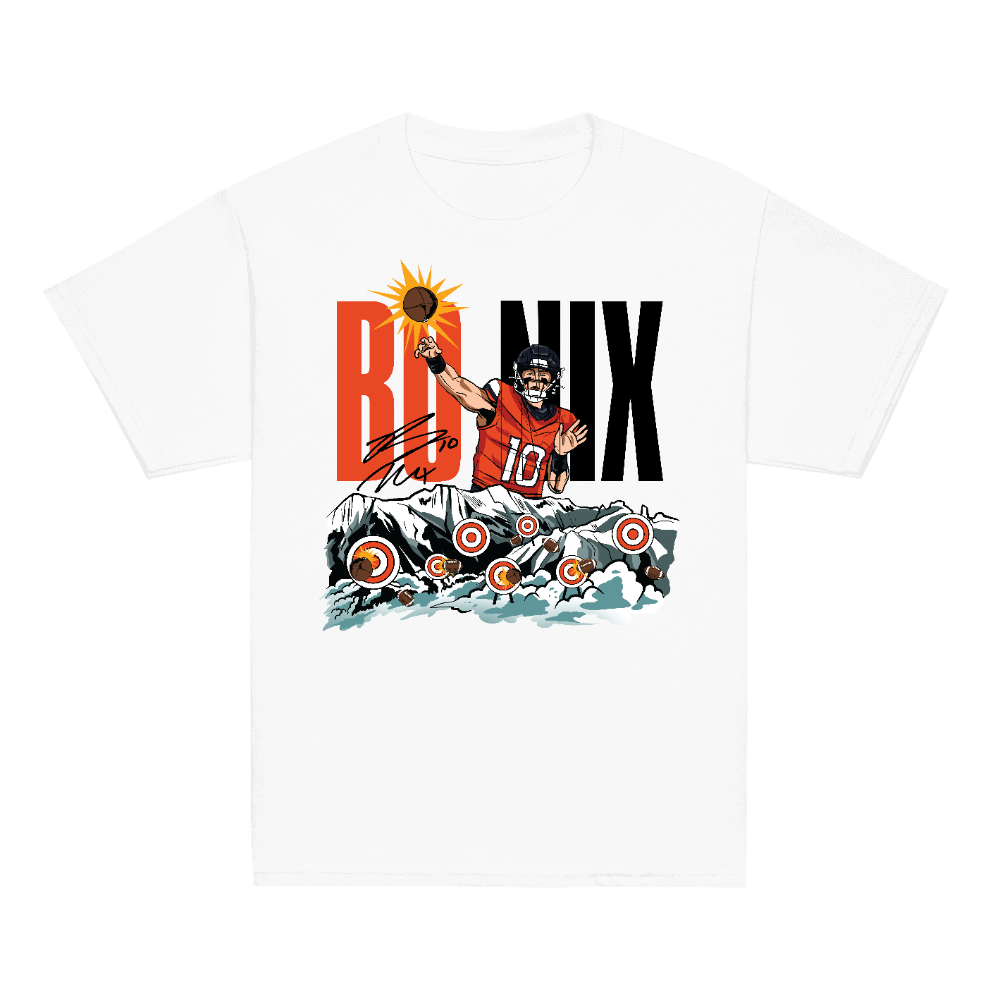 Bo Nix Denver Target Practice Youth T-shirt - White